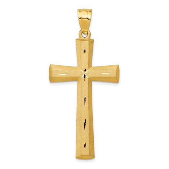 14k Yellow Gold Satin & Diamond-Cut 2D Cross Pendant 23 x 50mm
